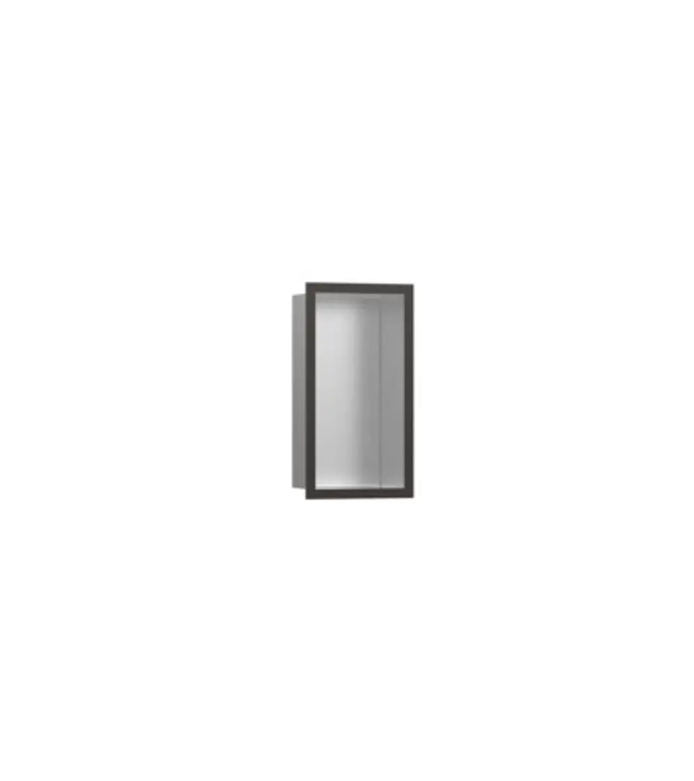 Wandnische mit klaren Linien und Designrahmen in gebürstetem Schwarzchrom, geeignet für eine moderne Badezimmereinrichtung von Hansgrohe.